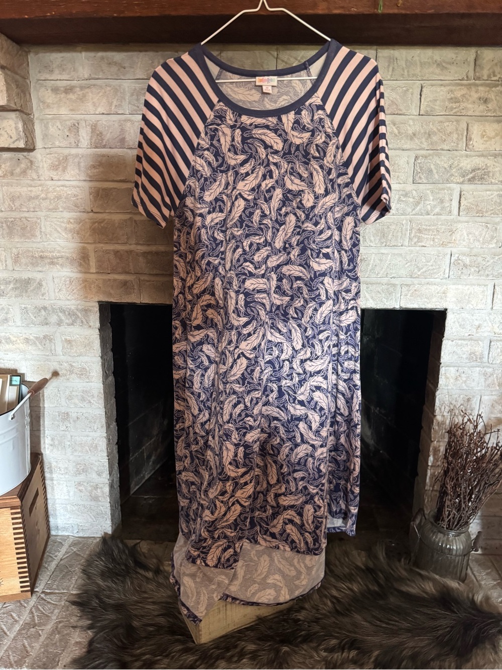 LuLaRoe Navy and Light Pink Short Sleeve Maxi Dress